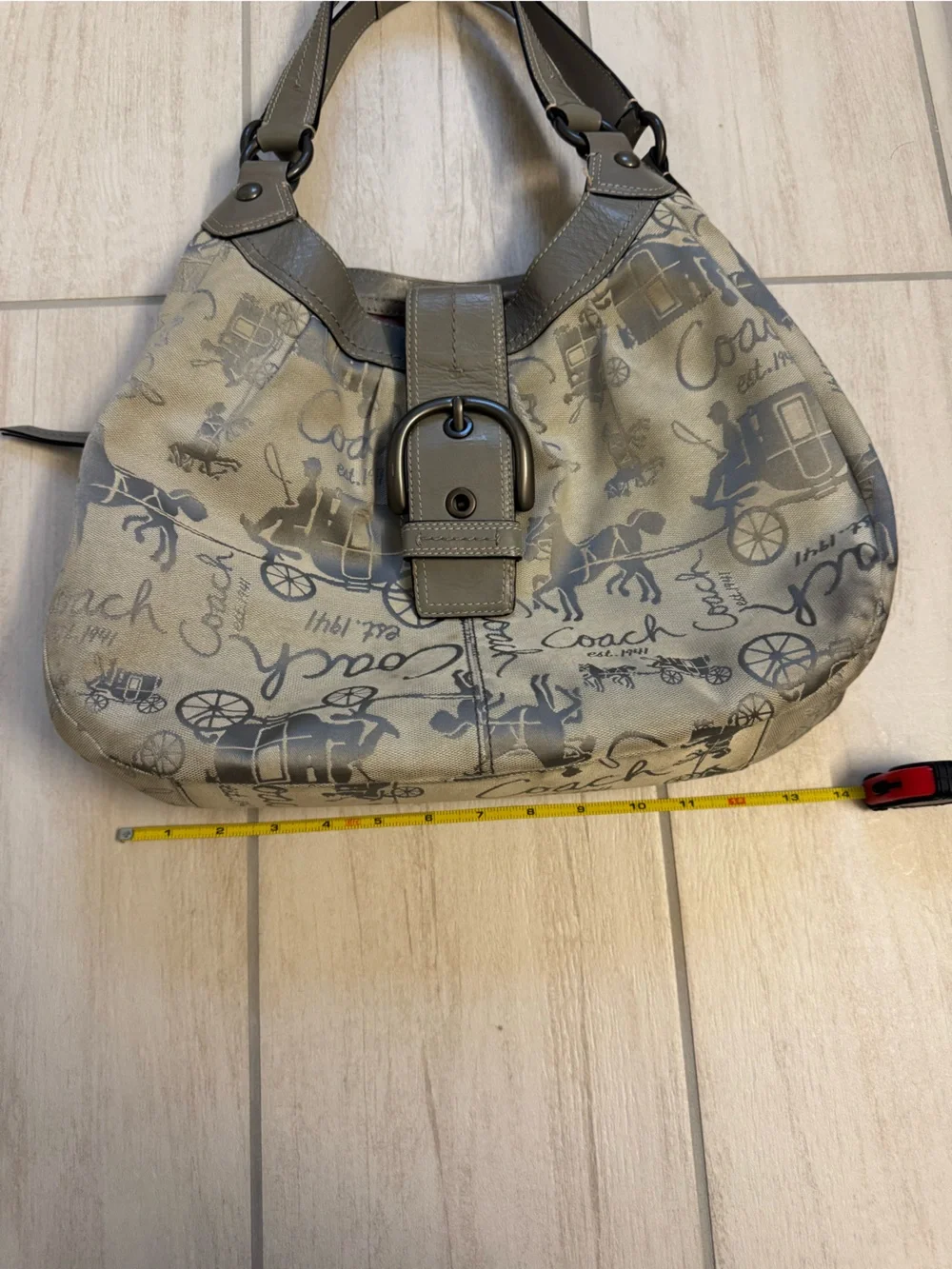 Coach Gray & Cream Signature Canvas Shoulder Bag PINK Lined